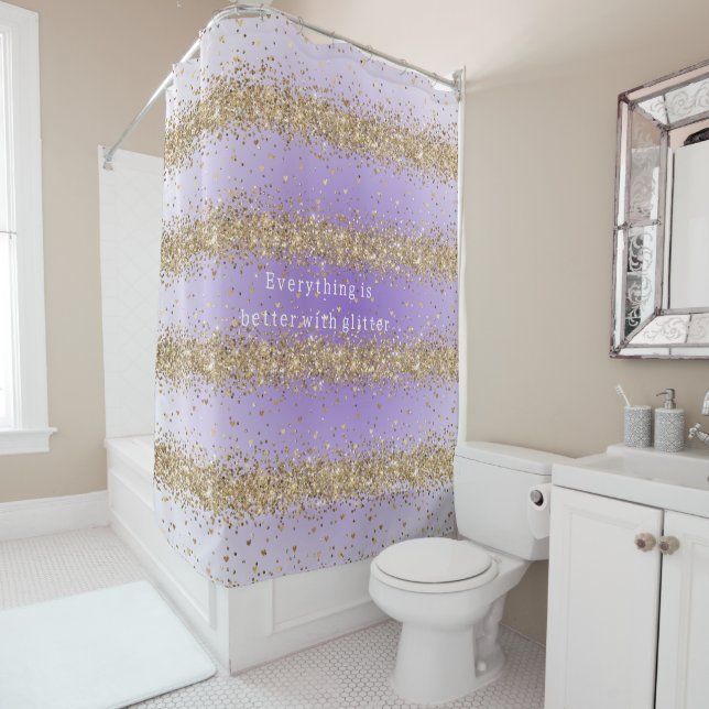 Cortina De Ducha Gold Hearts Sparkle Purple Purpurina cita (In situ)