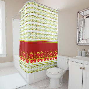 Cortina De Ducha Gold Lime Green y Burgundy