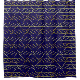 Cortina De Ducha Gold & Navy Blue Deco Geometric Pattern Luxury