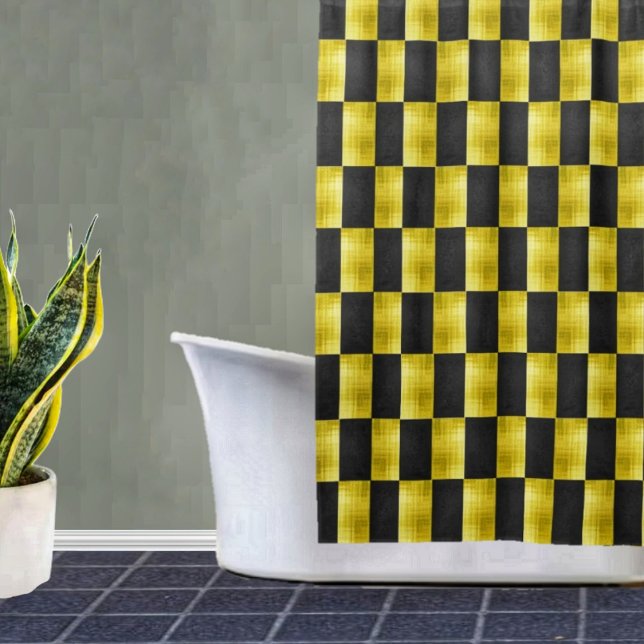 Cortina De Ducha Gold-Paneled-Black-IV (A stylish bathroom, with a contemporary look, comes with this Gold-Paneled Black IV Shower Curtain!)