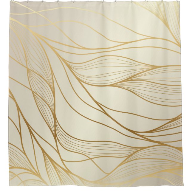 Cortina De Ducha Gold wavy pattern. Luxurious golden linear ornamen (Anverso)