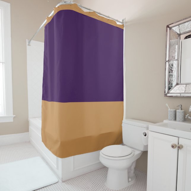 Cortina De Ducha Gold y Royal Purple Stripe (In situ)