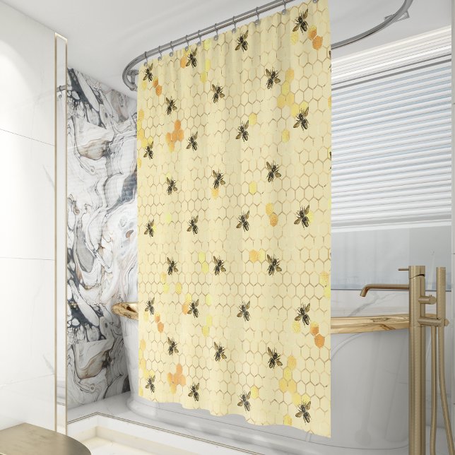 Cortina De Ducha Golden Honeybee Honeycomb Pattern (Subido por el creador)