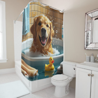 Cortina De Ducha Golden Retriever Desordenado Dormilón Lindo Divert