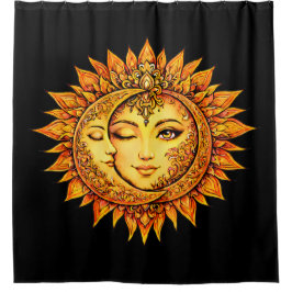Cortina De Ducha Golden Sun Moon Boho Goddess | Celestial Mandala