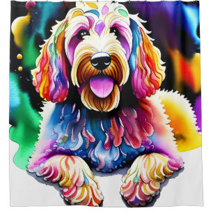 Cortina de ducha Goldendoodle "Perro feliz"