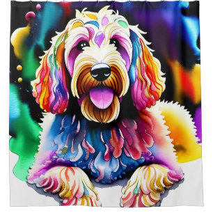 Cortina de ducha Goldendoodle "Perro feliz"