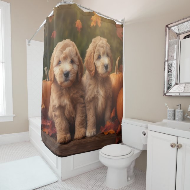 Cortina De Ducha Goldendoodle Puppy Autumn Delight Pumpkin (In situ)