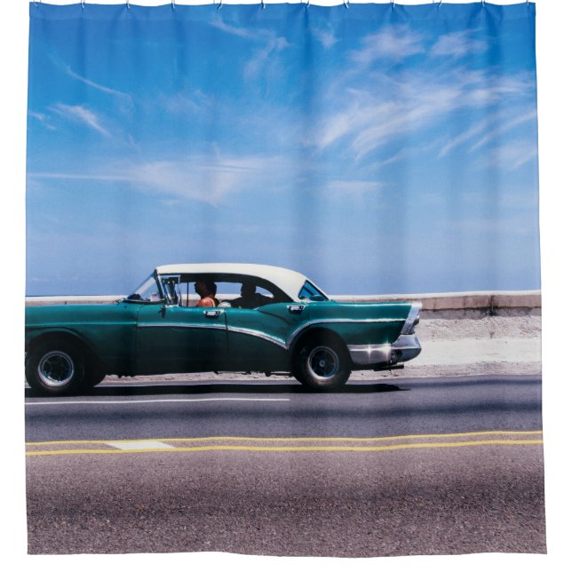 Cortina De Ducha Golpe verde en camino asfalto gris (Anverso)