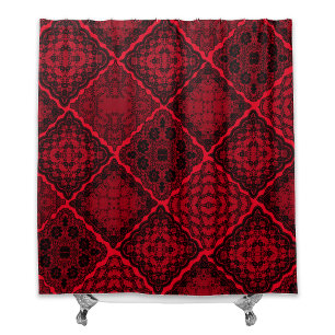 Cortina De Ducha Gothic Black and Red Faux Lace Quilt
