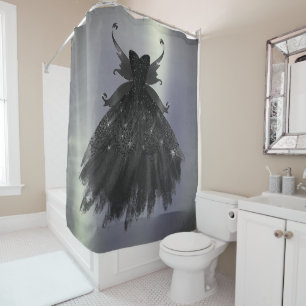 Cortina De Ducha Gothic Fairy Black Gown   Vampy Gótico Glam Sheen