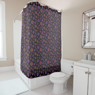 Cortina De Ducha Gótico morado y ventilador Naranja Mandalas en gri