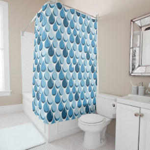 Cortina De Ducha Gotitas de agua elegantes azul y blanco