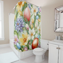 Cortina De Ducha Graceful Apple Blossom, Tulips y Huevos de Pascua