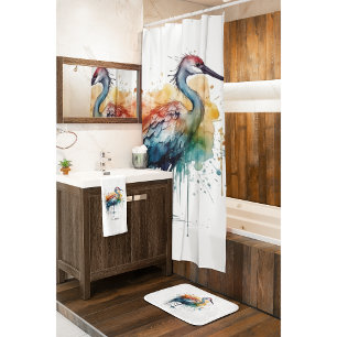 Cortina De Ducha Graceful Crane: Arte acuarela, personalizado