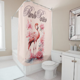 Cortina De Ducha Graceful Flamingo Walk | Diseño rosa y floral