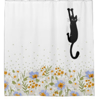 Gracioso Gato Negro Colgado En Floral