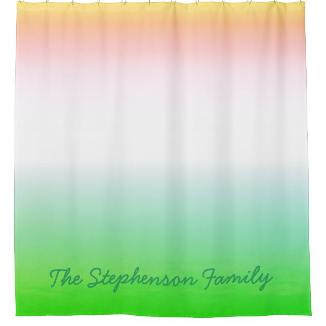 Cortina De Ducha Gradiente verde a blanco pequeño con guión verde (Anverso)