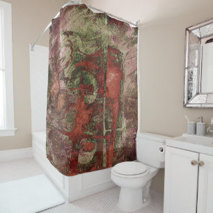 Cortina De Ducha Graffiti pintado Grunge Otoño Resto Verde Rojo