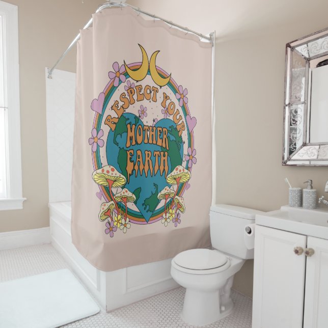 Cortina De Ducha Gráfico retro madre tierra de 70 (In situ)