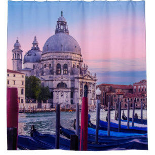 Cortina De Ducha Gran Canal con góndolas e iglesia en Venecia