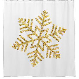 Cortina De Ducha Gran copo de nieve con Purpurina de oro en blanco