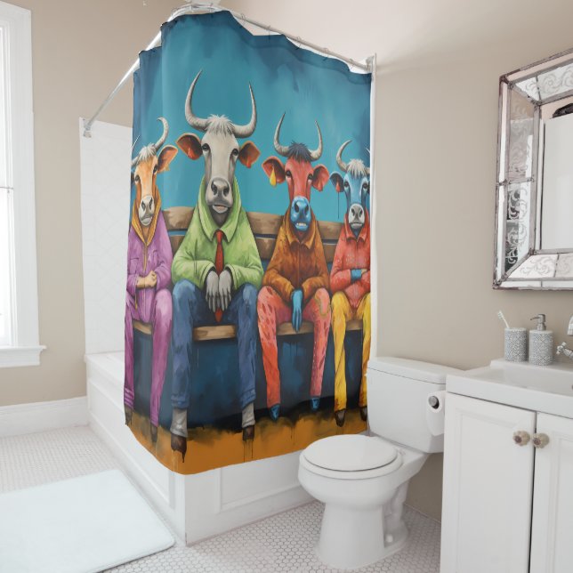 Cortina De Ducha Granja de vaca azul blanco vestida con (In situ)