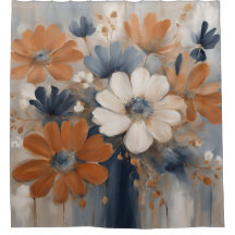 Granja Moderna Casa Azul Marino Floral Naranja Que
