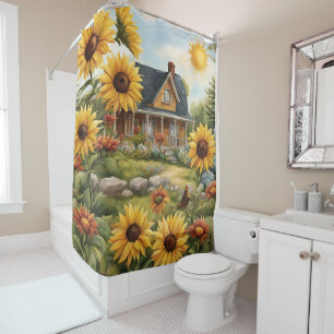 Cortina De Ducha Granja rural Dreamy Golden Sunflowers