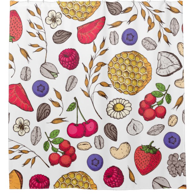 Cortina De Ducha Granola,  muesli seamless pattern. Oat flakes hand (Anverso)