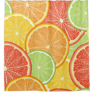 Cortina De Ducha Grapefruit y fondo abstracto naranja.