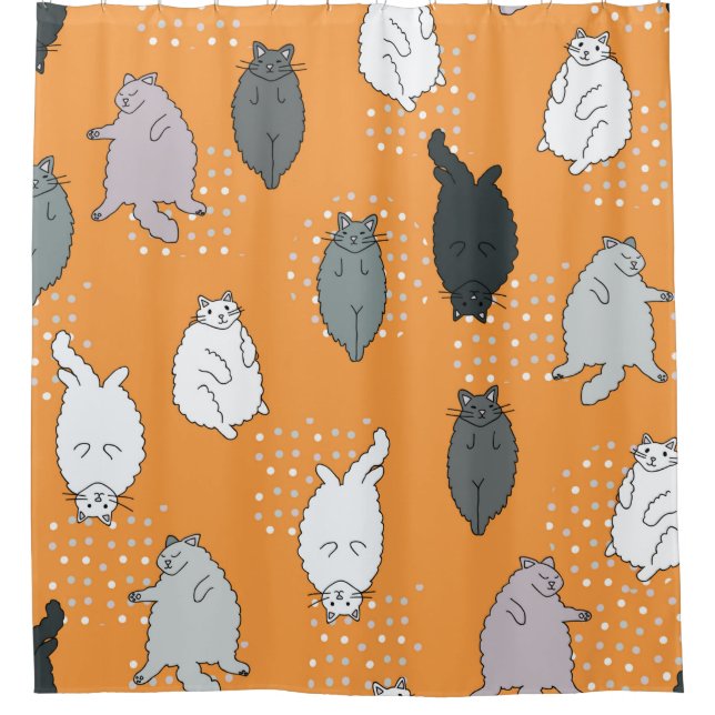 Cortina De Ducha Grasa, los gatos esponjosos yacen sobre sus espald (Anverso)