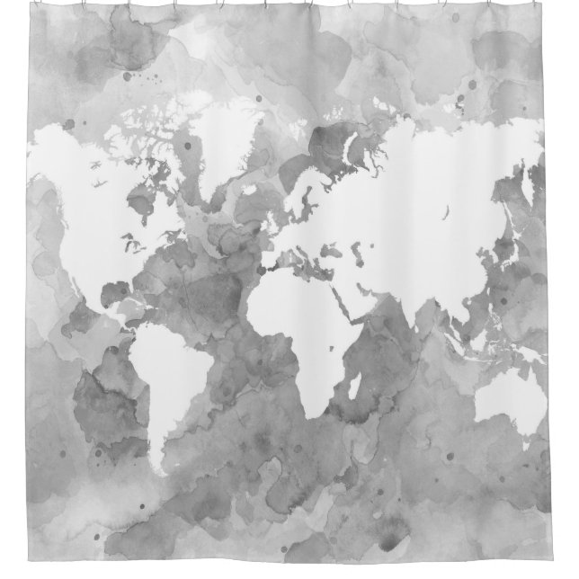 Cortina De Ducha Grayscale del mapa del mundo del diseño 49 (Anverso)