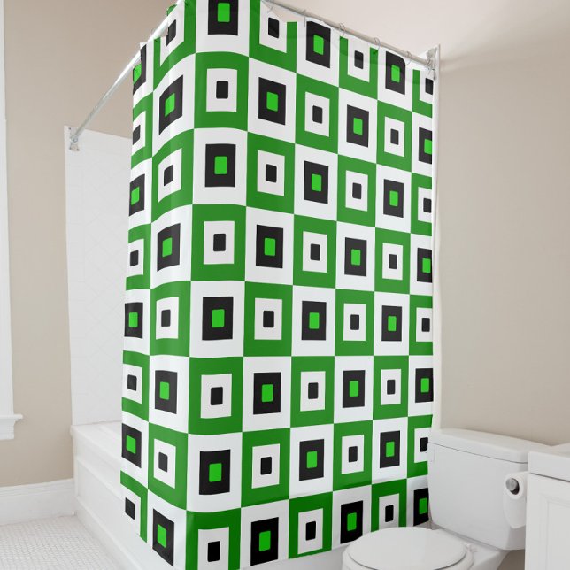 Cortina De Ducha Green Black White Checkered Squares Pattern (Subido por el creador)