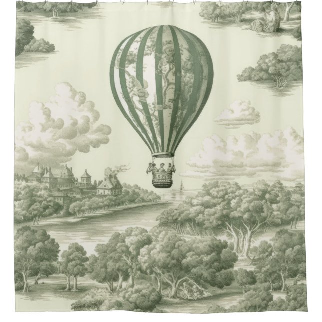 Cortina De Ducha Green Countryside Hot Air Balloon Toile (1) (Anverso)