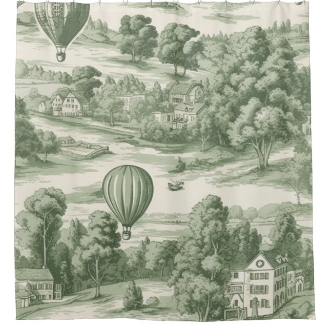 Cortina De Ducha Green Countryside Hot Air Balloon Toile (6) (Anverso)