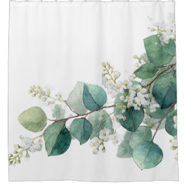 Cortina De Ducha Green Eucalyptus Pastel Floral Whimsical Botanical