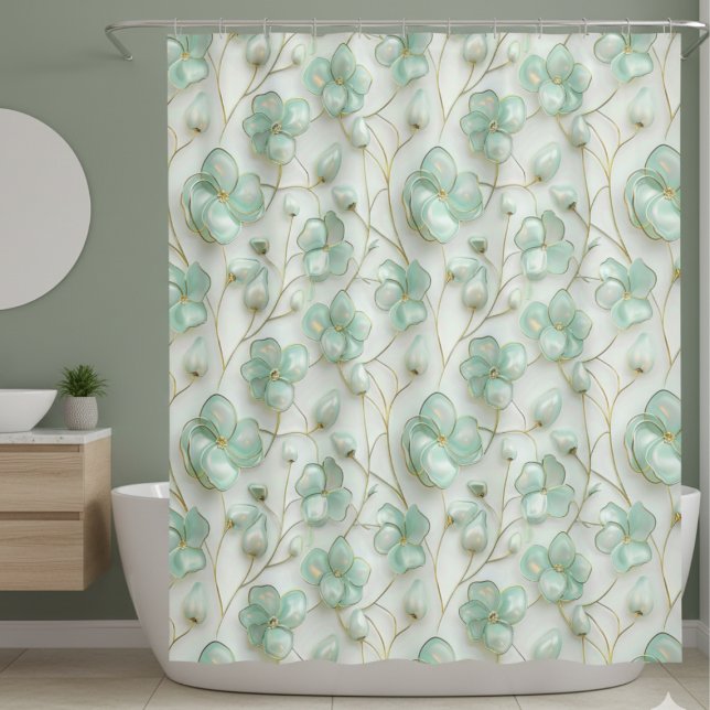 Cortina De Ducha Green Floral Shower Curtain (elegant aqua green gold floral shower curtain)