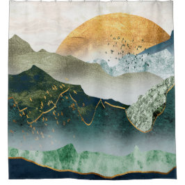 Cortina De Ducha Green Golden Mountains