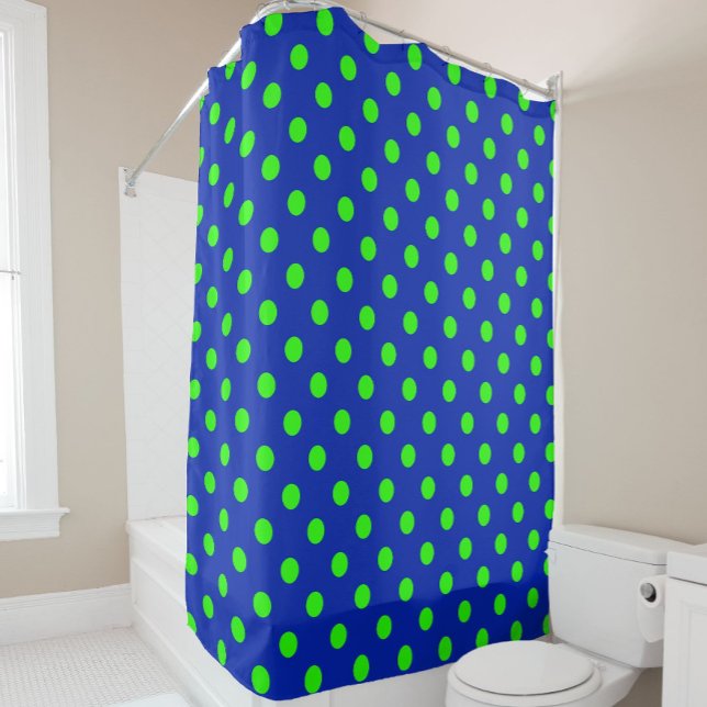 Cortina De Ducha Green On Blue Polka Dots Pattern Design (Subido por el creador)