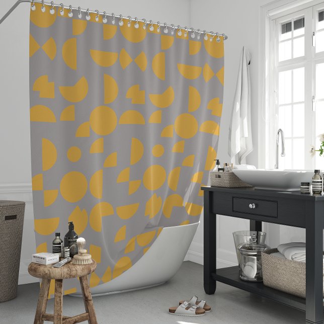 Cortina De Ducha Gris amarillo moderno elegante tribal geométrica (Yellow Grey Modern Elegant Geometric Tribal Shower Curtain)