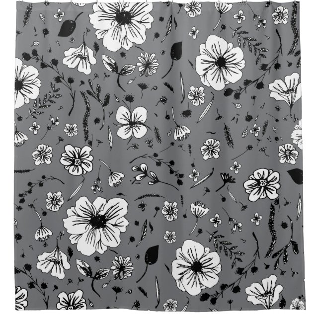 Cortina De Ducha Gris floral (Anverso)