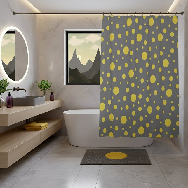 Cortina De Ducha Gris moderno y lunares amarillos (Modern Gray and Yellow Polka Dots Shower Curtain)