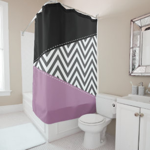 Cortina De Ducha Gris Zigzag, Gris Chevron, Zigzag Pattern, Púrpura