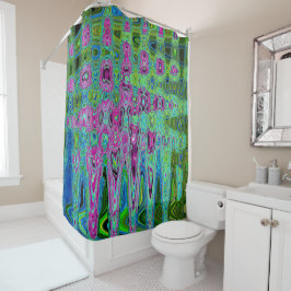 Cortina De Ducha Groovic rosa caliente y azul Groovy Abstract Ondas