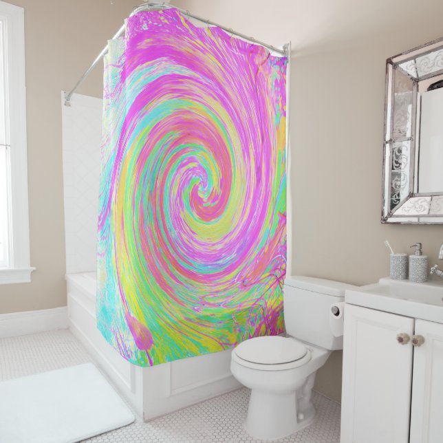 Cortina De Ducha Groovy Abstract Pink and Blue Liquid Swirl (In situ)