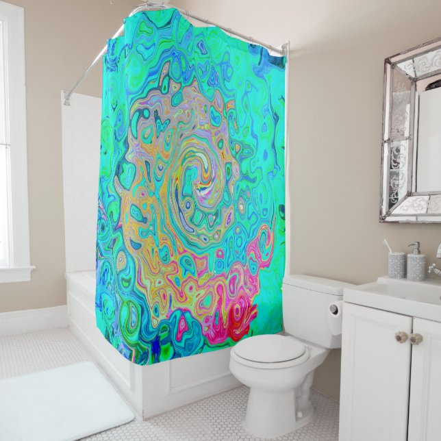 Cortina De Ducha Groovy Abstract Retro Arcoiris Liquido Swirl (In situ)