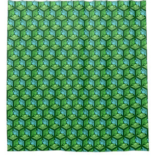 Cortina De Ducha Grullas japonesas, verde jade y azul claro