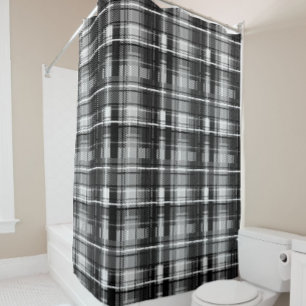 Cortina De Ducha Grunde Blanco Negro Flannel Tartán Diseño