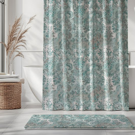 Cortina De Ducha Grunge Damask Aqua Menta Azul Rosado